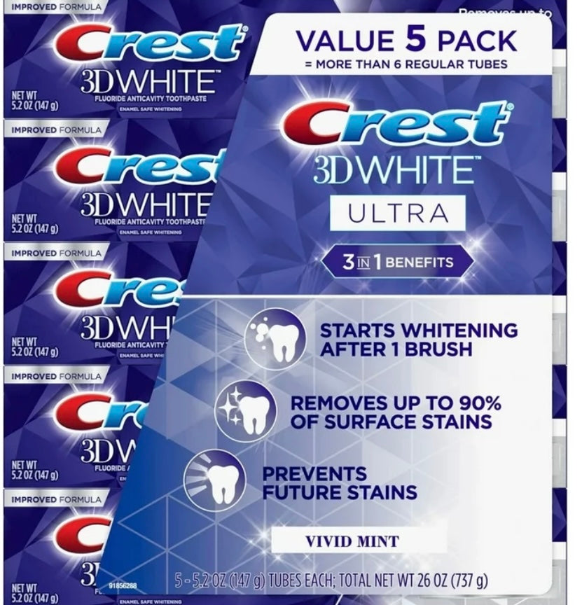 DENTIFRICE Crest 3D White Ultra Whitening , Vivid Mint ( Pack de 5 )