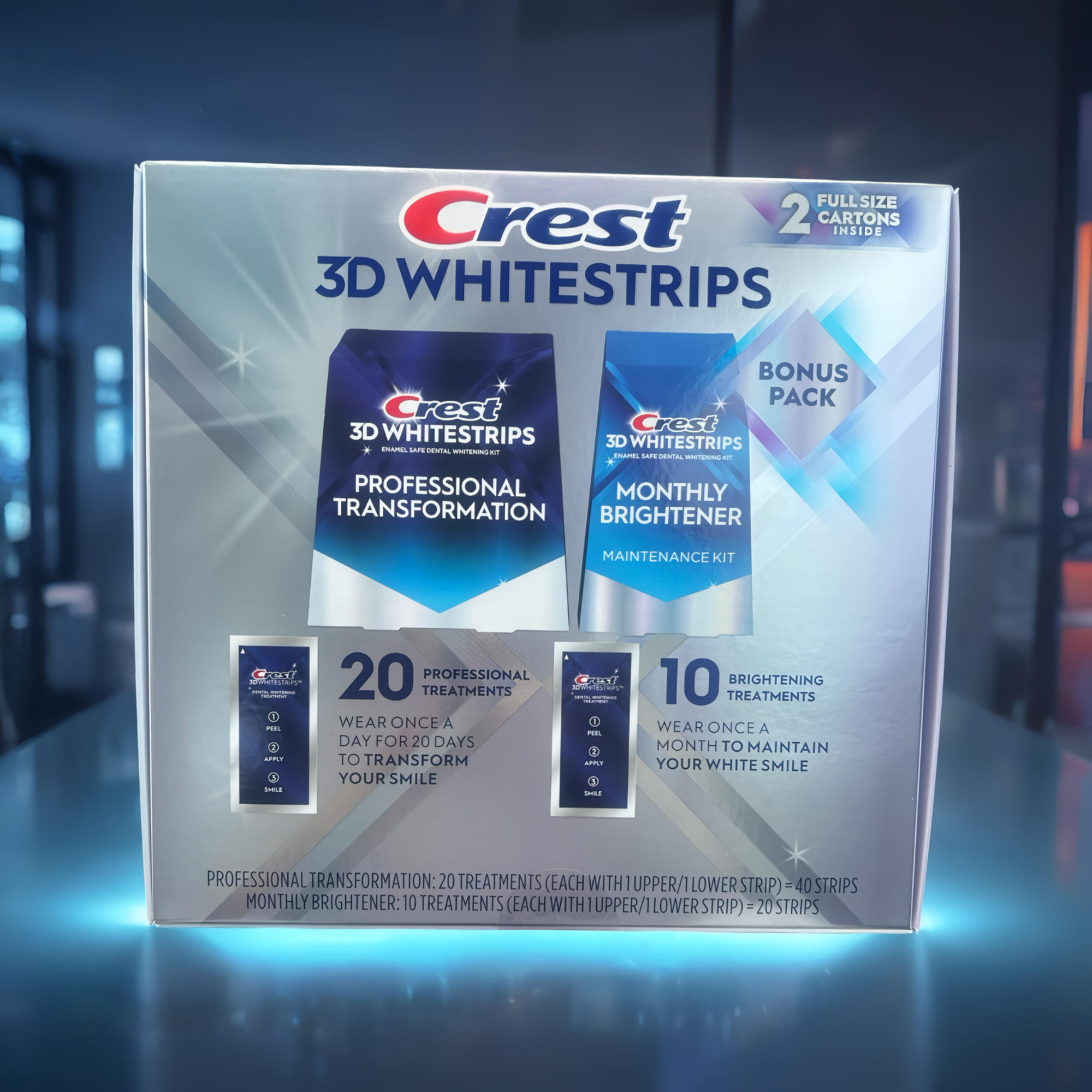 Crest 3D Whitestrips Pro Effects + Bonus 1 Hour Express (Pack de 2) 🎁