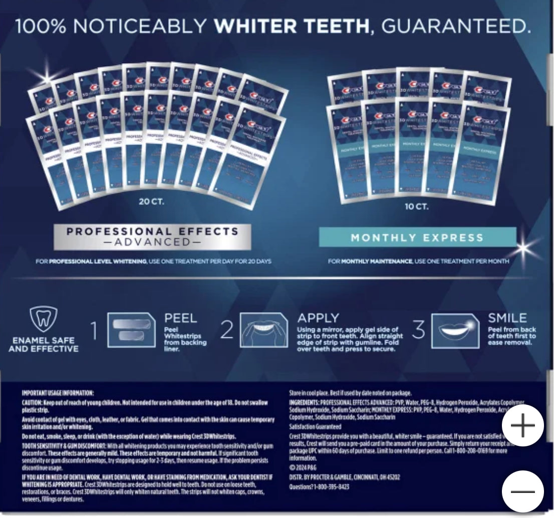 "Crest 3D Whitestrips Pro Effects + Bonus 1 Hour Express (Pack de 2)"